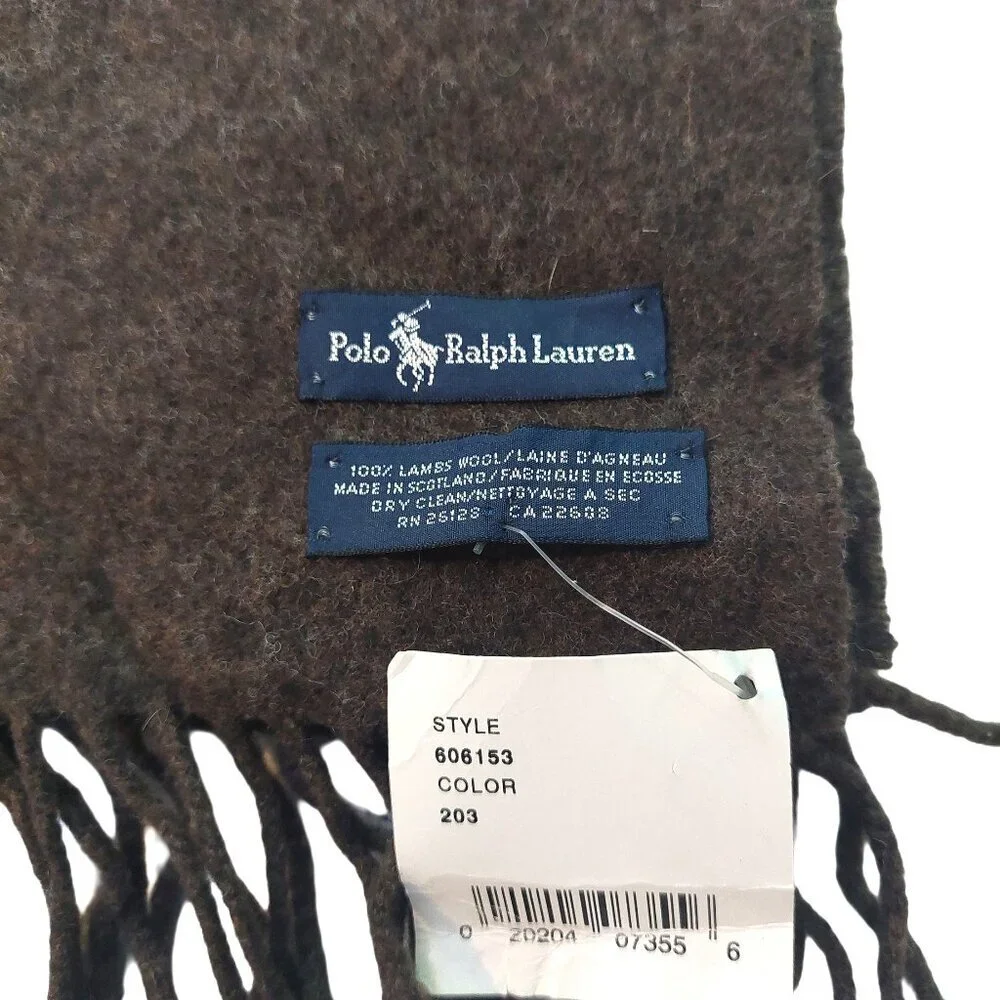 Vintage Brown Wool POLO Ralph Lauren Scarf Embroidered Polo Logo Fall Scarves